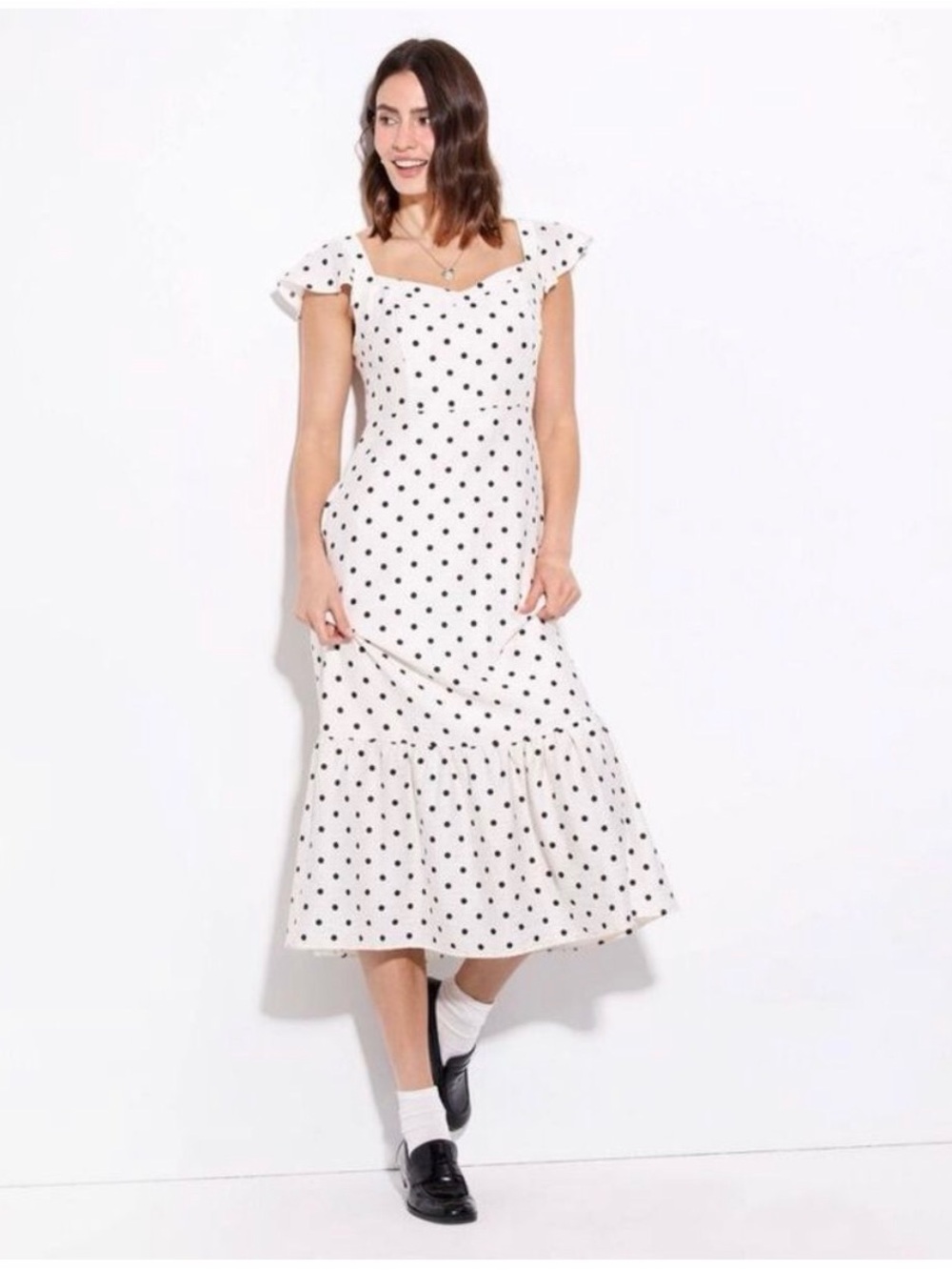 NWT - L - polka dot Women's Flutter Short Sleeve Midi Dress - Wild Fable